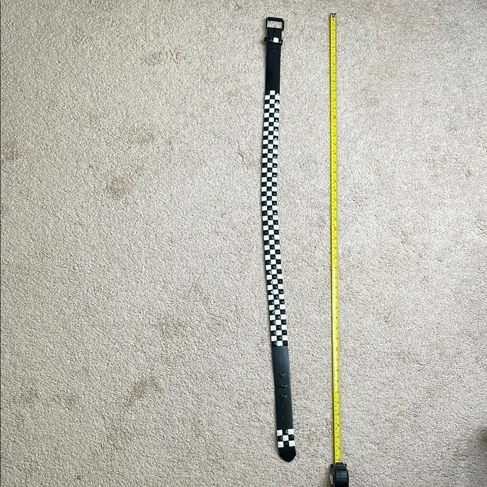 Black and White Checkered Leather Belt with Silver Buckle